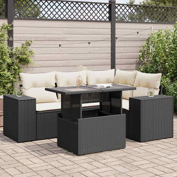 vidaXL Salon de jardin 5 pcs avec coussins noir r&eacute;sine tress&eacute;e