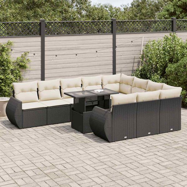 vidaXL Salon de jardin 11 pcs avec coussins noir r&eacute;sine tress&eacute;e