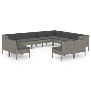 vidaXL Salon de jardin 12 pcs avec coussins R&eacute;sine tress&eacute;e Gris