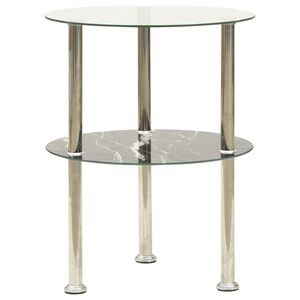 vidaXL Table 2 niveaux Transparent et noir marbre 38 cm Verre trempé
