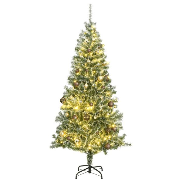 vidaXL Sapin de No&euml;l artificiel 300 LED&boules&neige floqu&eacute;e 210 cm