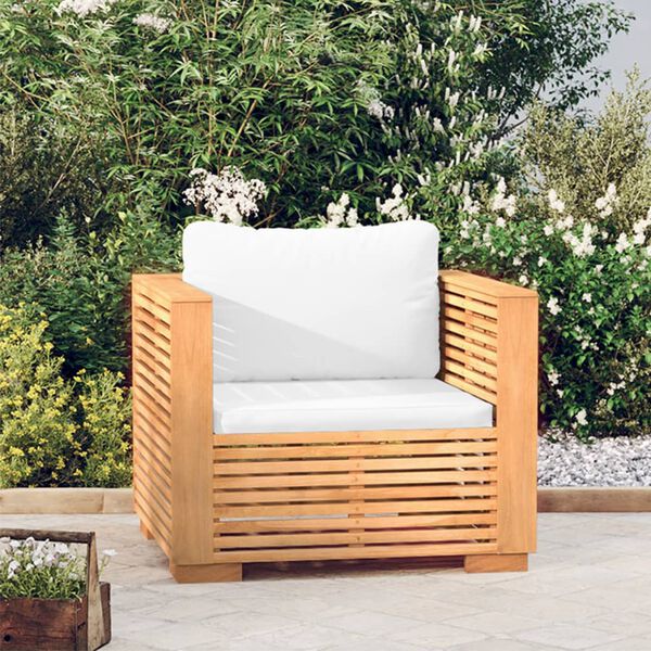 vidaXL Fauteuil de jardin avec coussins cr&egrave;me Bois de teck massif