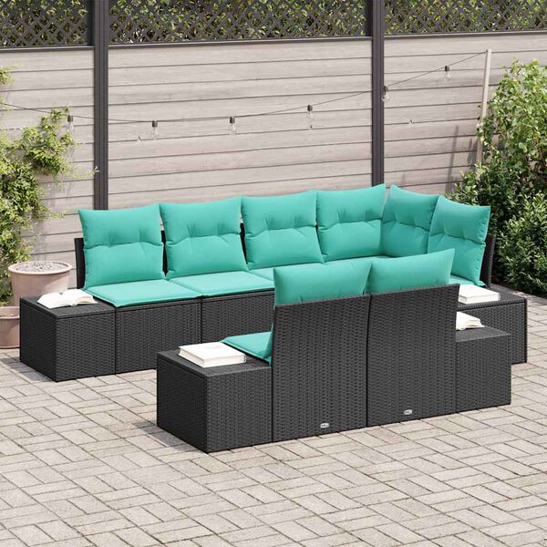 vidaXL Ensemble de canap&eacute; de jardin avec coussin 7 pcs Noir polyrotin