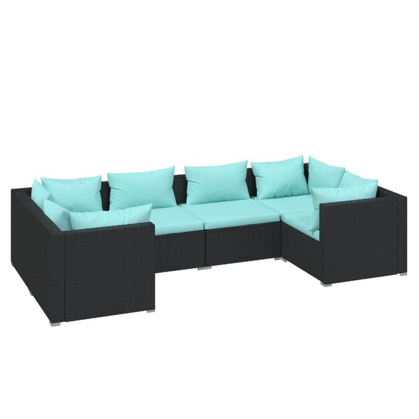 vidaXL Salon de jardin 6 pcs avec coussins r&eacute;sine tress&eacute;e noir