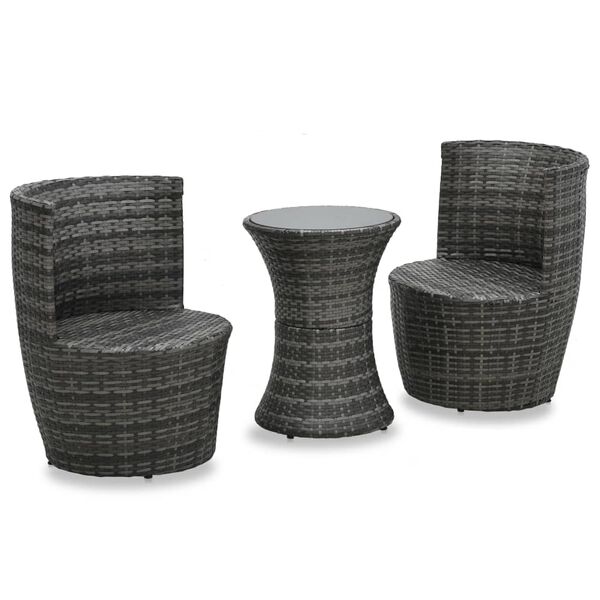vidaXL Ensemble de bistro 3 pcs avec coussins Résine tressée Gris