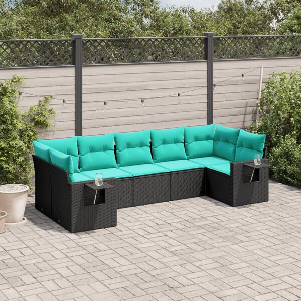 vidaXL Salon de jardin 7 pcs avec coussins noir r&eacute;sine tress&eacute;e