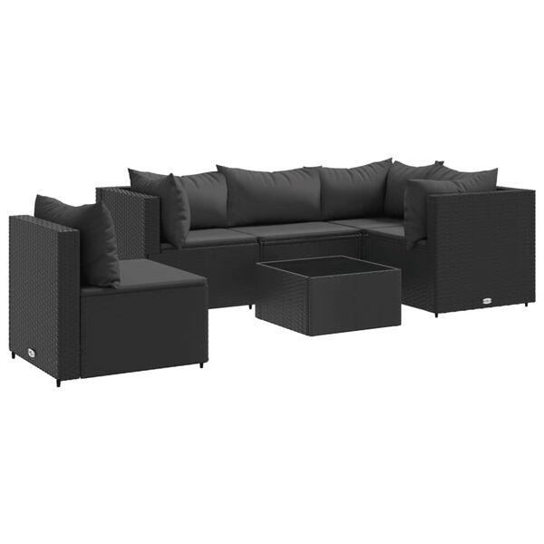 vidaXL Salon de jardin 6 pcs avec coussins Noir R&eacute;sine tress&eacute;e
