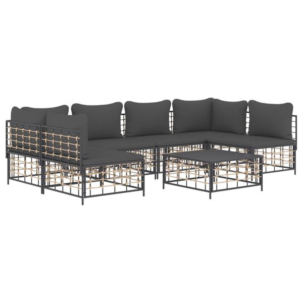 vidaXL Salon de jardin 7 pcs avec coussins anthracite r&eacute;sine tress&eacute;e