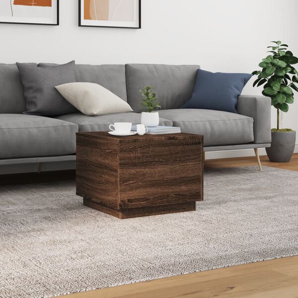 vidaXL Table basse avec lumi&egrave;res LED ch&ecirc;ne marron 50x50x40 cm