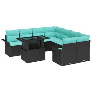 vidaXL Ensemble de canap&eacute; de jardin avec coussin 9 pcs Noir Poly rotin