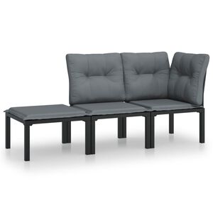 vidaXL Salon de jardin 3 pcs noir et gris résine tressée