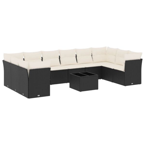 vidaXL Salon de jardin 11 pcs avec coussins noir r&eacute;sine tress&eacute;e