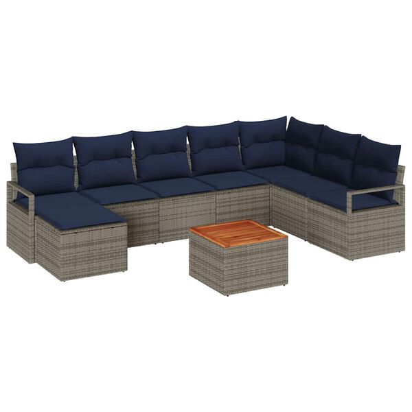 vidaXL Ensemble de canap&eacute; de jardin avec coussin 9 pcs Gris polyrotin