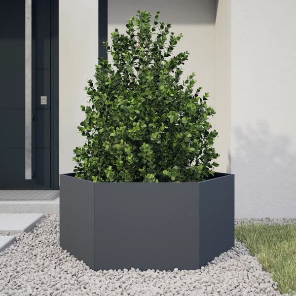 vidaXL Jardini&egrave;re anthracite hexagone 104x90x45 cm acier