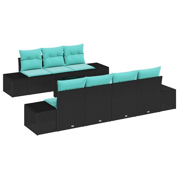 vidaXL Ensemble de canap&eacute; de jardin 8 pcs Noir et turquoise polyrotin