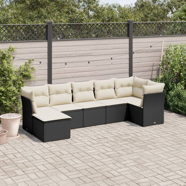 vidaXL Salon de jardin 7 pcs avec coussins noir r&eacute;sine tress&eacute;e