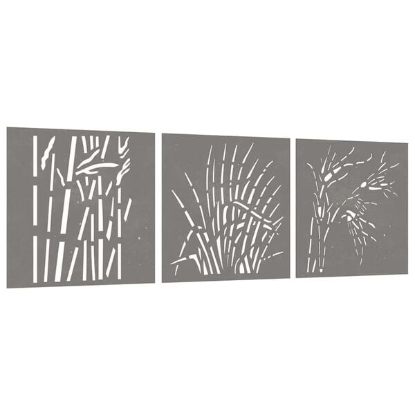 vidaXL D&eacute;corations murales jardin 3 pcs 55x55 cm design d'herbe