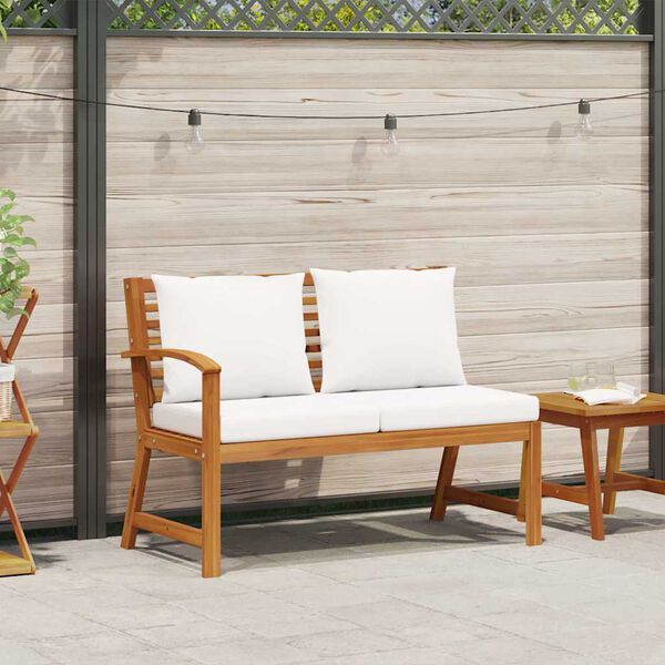 vidaXL Banc de jardin 114,5 cm avec coussin cr&egrave;me Bois solide d'acacia