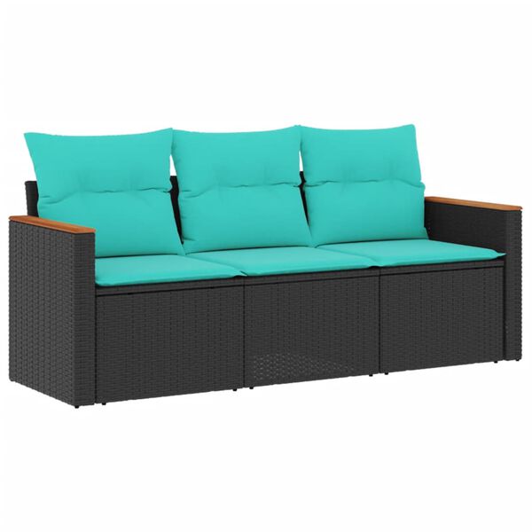 vidaXL Salon de jardin 3 pcs avec coussins noir r&eacute;sine tress&eacute;e