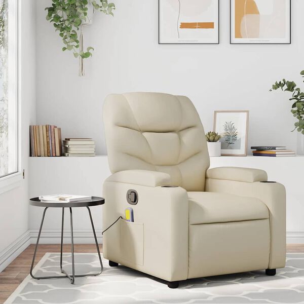 vidaXL Fauteuil de massage inclinable crème similicuir