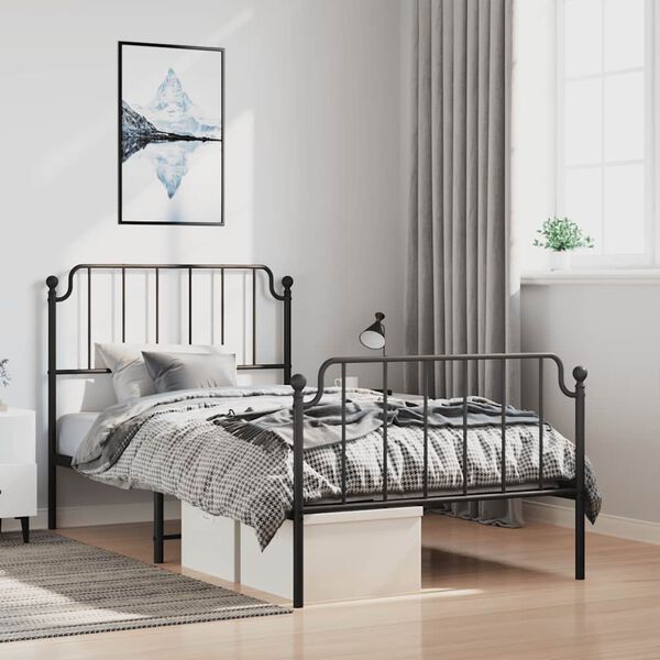 vidaXL Cadre de lit métal sans matelas avec pied de lit noir 100x190cm