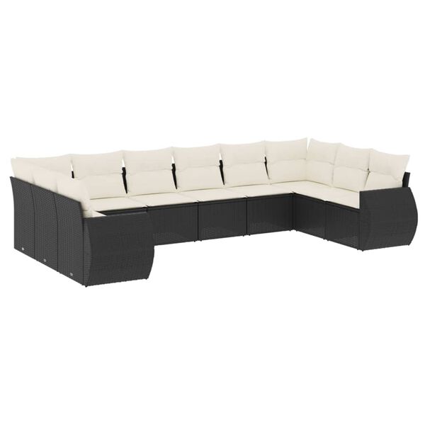 vidaXL Salon de jardin 10 pcs avec coussins noir r&eacute;sine tress&eacute;e