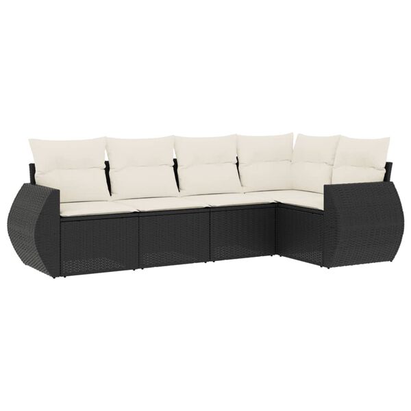 vidaXL Salon de jardin 5 pcs avec coussins noir r&eacute;sine tress&eacute;e