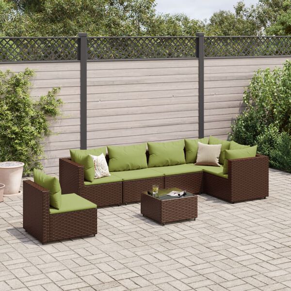 vidaXL Salon de jardin avec coussins 7 pcs marron r&eacute;sine tress&eacute;e