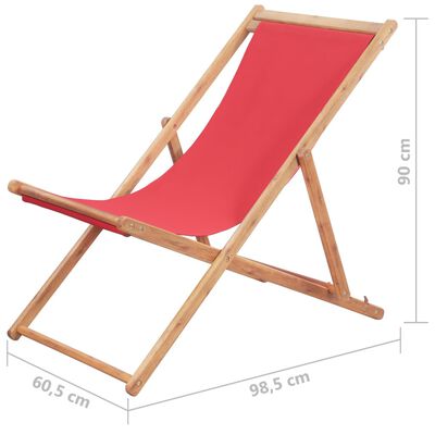 vidaXL Chaise pliable de plage Tissu et cadre en bois Rouge