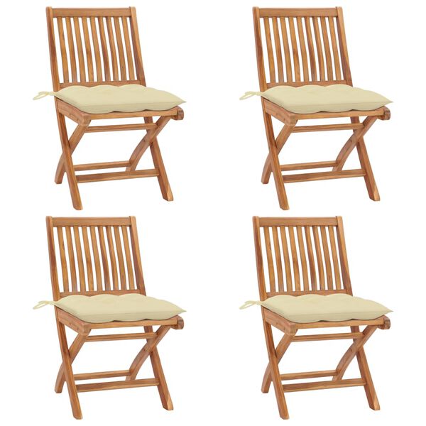 vidaXL Chaises pliables de jardin avec coussins lot de 4 Teck solide