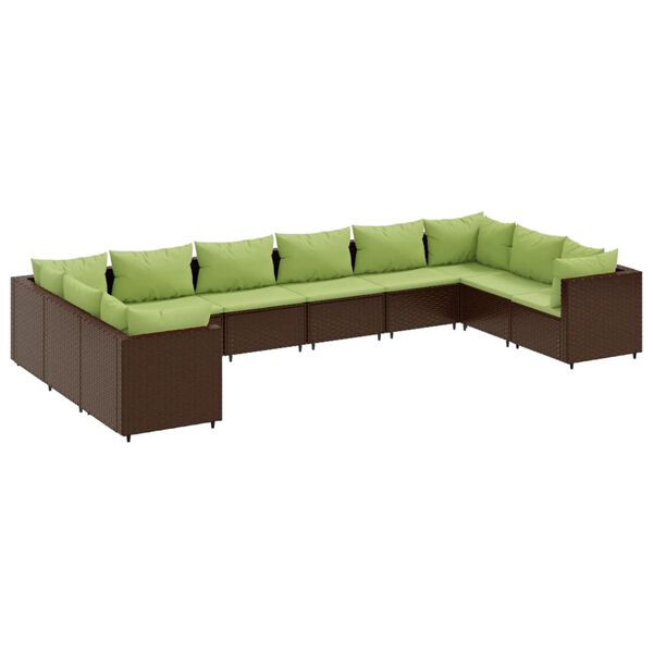 vidaXL Salon de jardin 10 pcs avec coussins marron r&eacute;sine tress&eacute;e