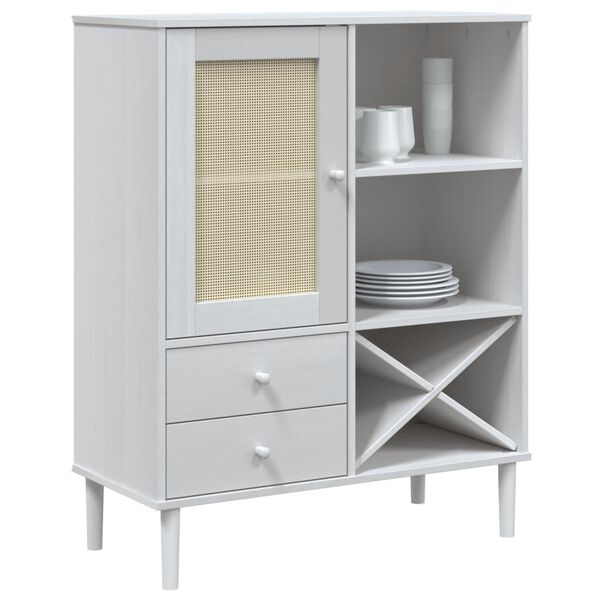 vidaXL Buffet SENJA aspect rotin blanc 90x40x112cm bois massif de pin