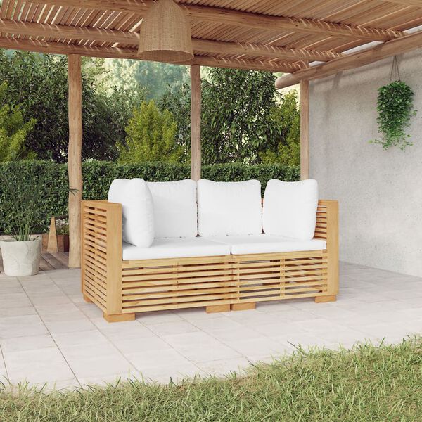 vidaXL Canap&eacute;s d'angle de jardin et coussins 2 pcs Bois teck massif