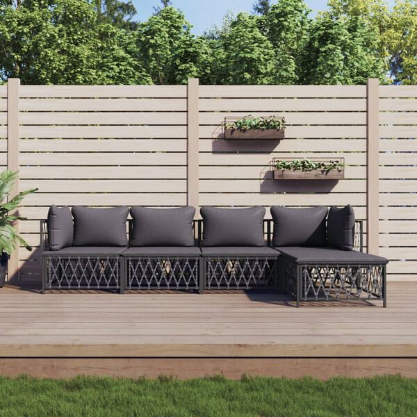 vidaXL Salon de jardin avec coussins 5 pcs anthracite acier