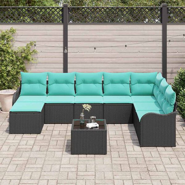 vidaXL Ensemble de canap&eacute; de jardin 9 pcs Noir Poly rotin