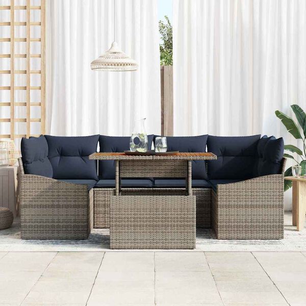 vidaXL Ensemble de salle &agrave; manger pour jardin 7 pcs Gris et marine