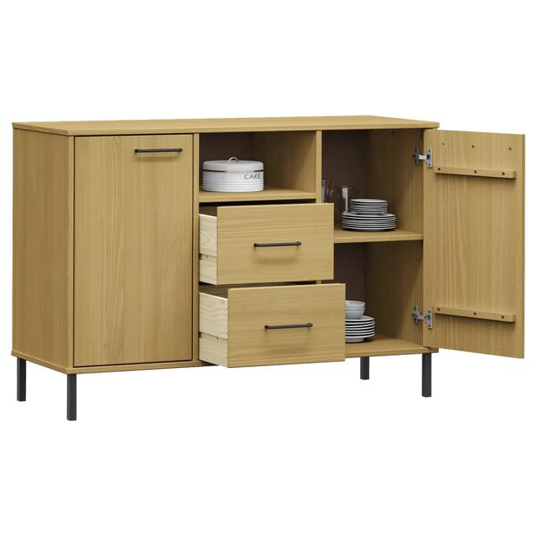 vidaXL Buffet avec pieds en m&eacute;tal Marron 113x40x77 cm Bois massif OSLO
