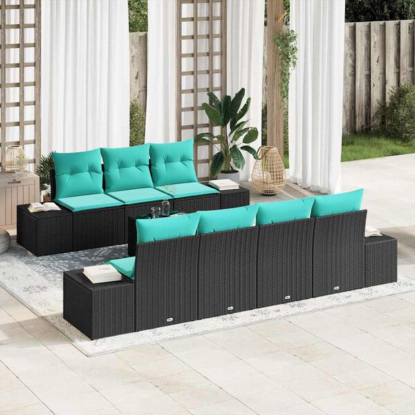 vidaXL Ensemble de canap&eacute; de jardin avec coussin 8 pcs Noir polyrotin