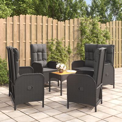 vidaXL Ensemble à manger de jardin coussins 5pcs Noir Résine tressée