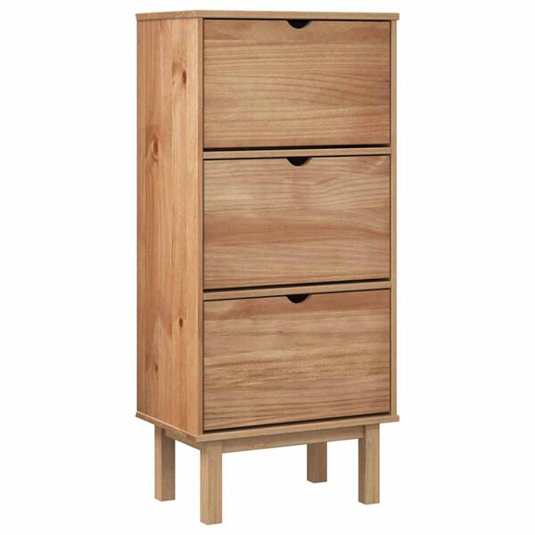 vidaXL Armoire &agrave; chaussures OTTA avec 3 tiroirs Marron Bois massif pin