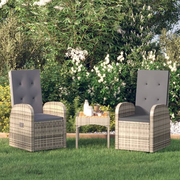 vidaXL Chaise inclinable de jardin 2pc et coussins R&eacute;sine tress&eacute;e Gris
