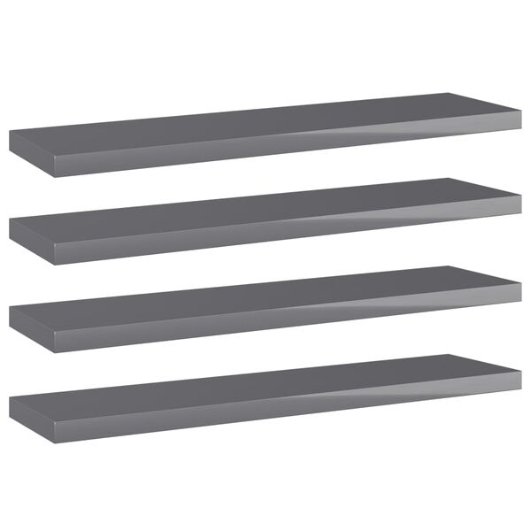 vidaXL Panneaux biblioth&egrave;que 4pcs Gris brillant 40x10x1,5cm Agglom&eacute;r&eacute;