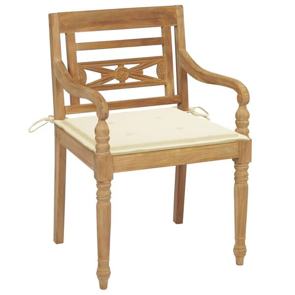 vidaXL Chaises Batavia lot de 2 et coussins cr&egrave;me Bois de teck massif