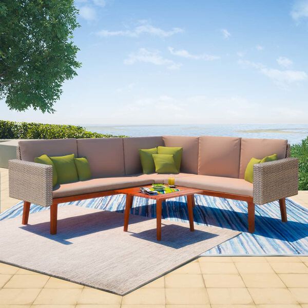 vidaXL Salon de jardin 4 pcs avec coussins R&eacute;sine tress&eacute;e Gris