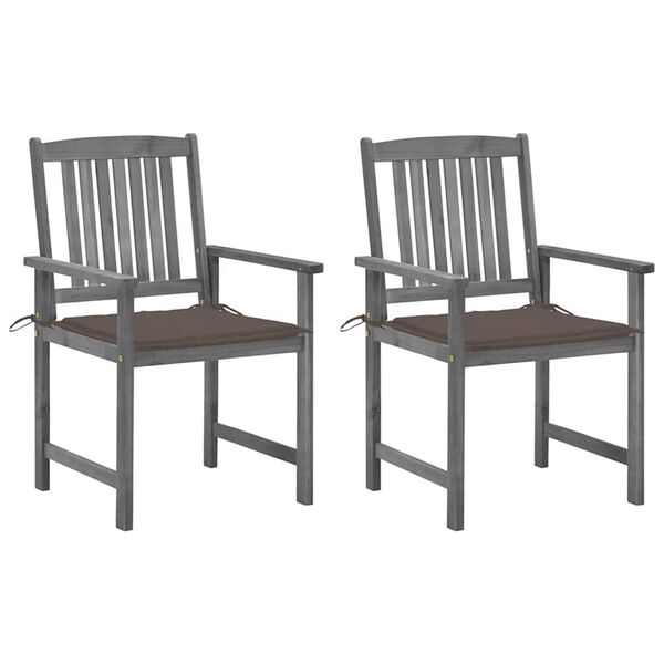 vidaXL Chaises de jardin et coussins lot de 2 Gris Bois acacia massif