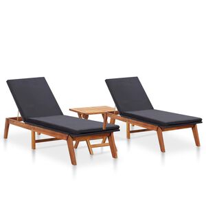 vidaXL Chaises longues lot de 2 et table r&eacute;sine tress&eacute;e bois d'acacia