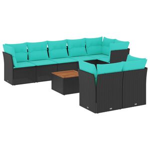 vidaXL Salon de jardin 9 pcs avec coussins noir r&eacute;sine tress&eacute;e