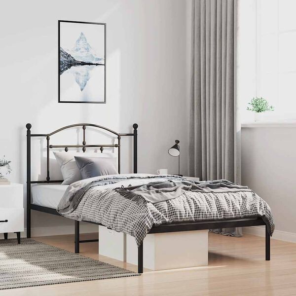 vidaXL Cadre de lit métal sans matelas avec tête de lit noir 100x190cm