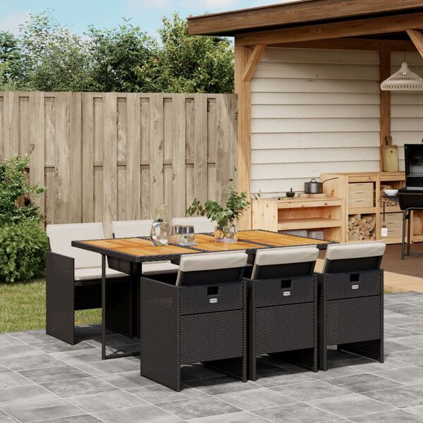 vidaXL Ensemble &agrave; manger de jardin coussins 7pcs Noir R&eacute;sine tress&eacute;e