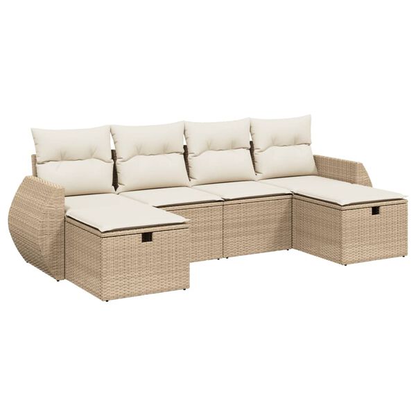 vidaXL Salon de jardin avec coussins 6 pcs beige r&eacute;sine tress&eacute;e